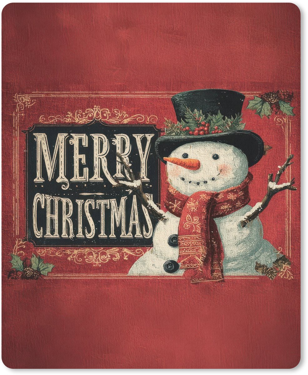 Muismat 19x23 cm - Mousepad Klassiek - Kerstgroet - Sneeuwpop - Rood - Muismatten