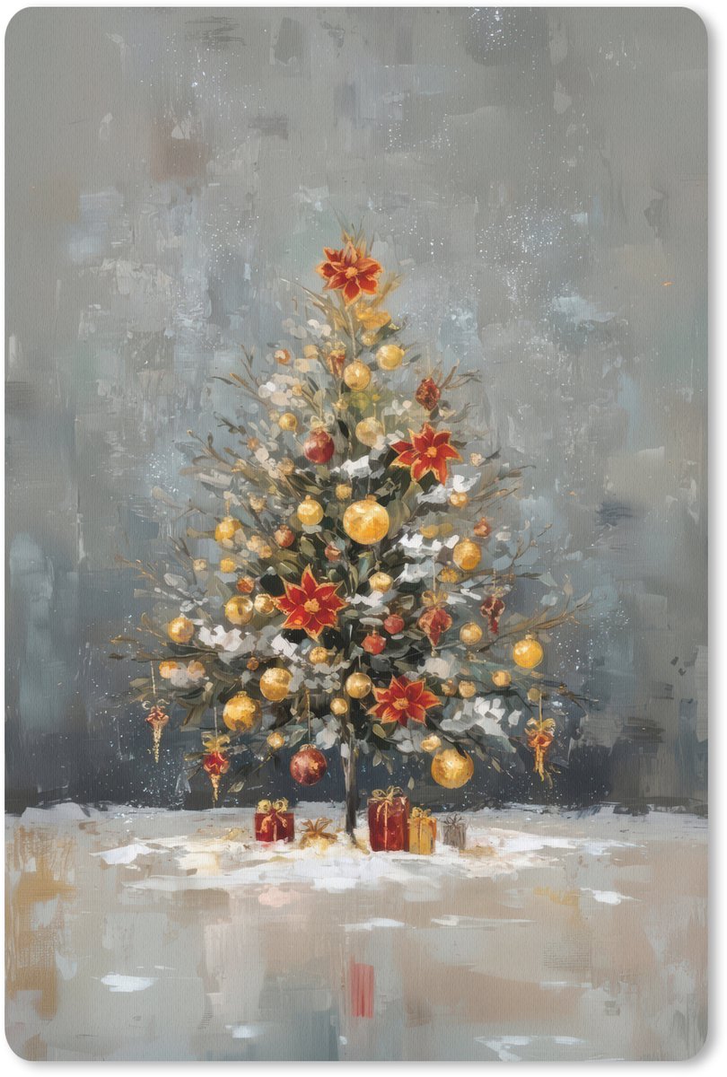 Muismat 18x27 cm - Mousepad Kerstboom - Cadeaus - Rood - Goud - Muismatten