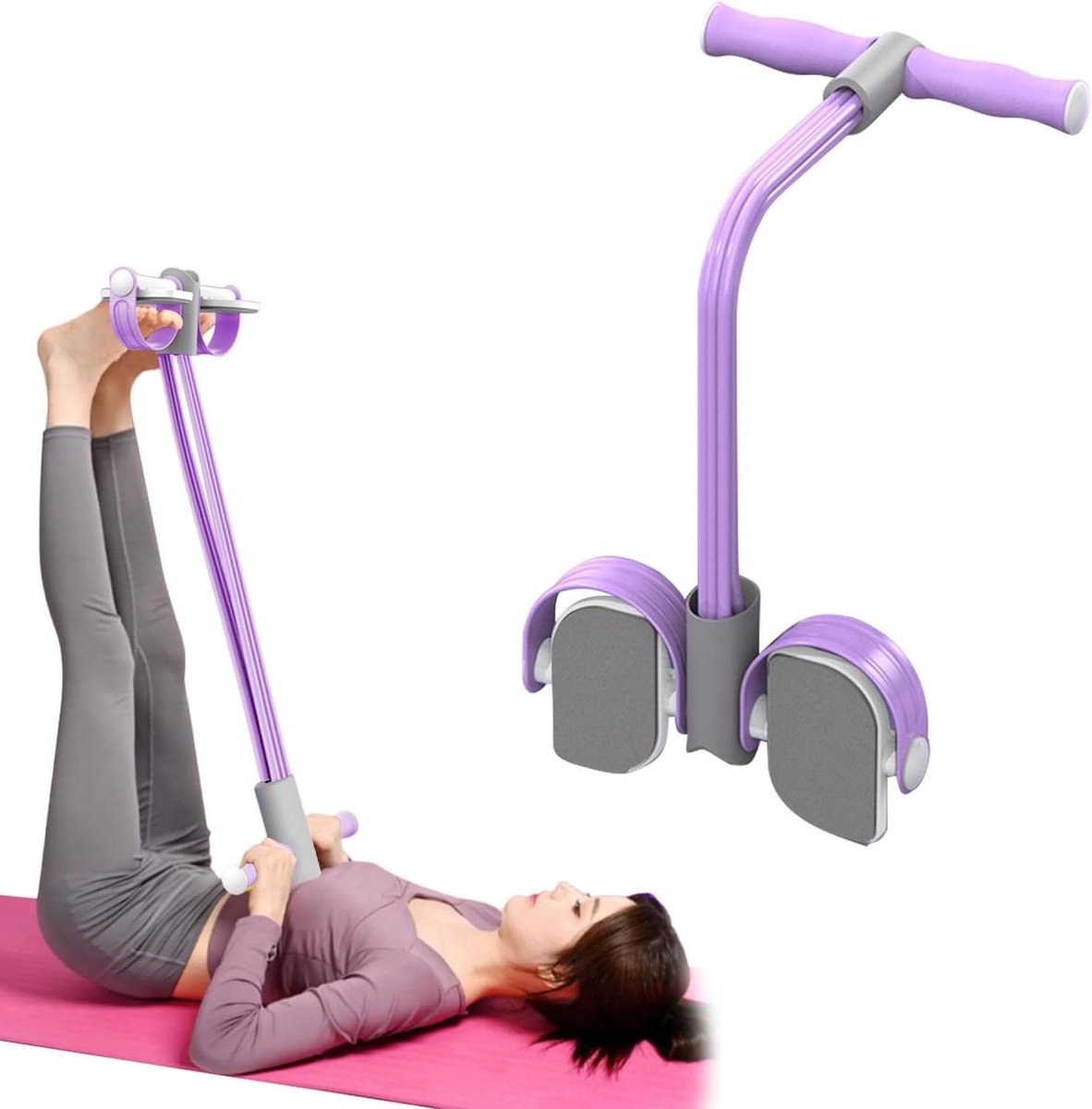 Provento - Buiktrainer voor sit-ups en bodybuilding thuis met 6 tubes elastisch trekkoord