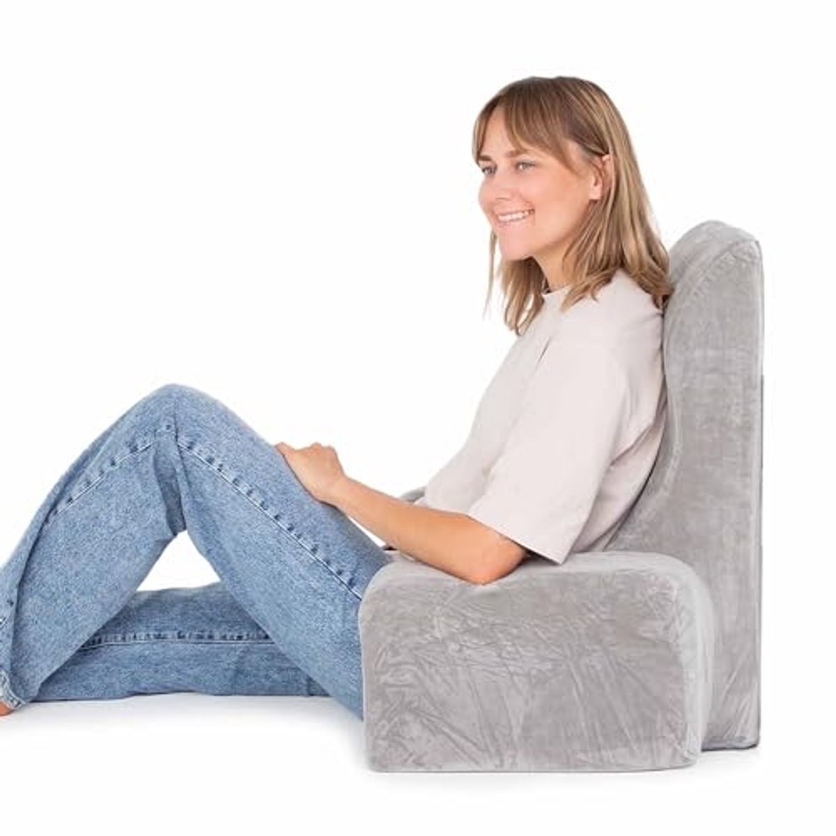Geheugenschuim Fauteuil - Rustkussen Bedwig - Ontspanning in Bed - Verlicht Rugklachten - 65 x 45 cm - Grijs