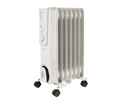 Emerio Olieradiator - 15m² - 1500W - 7 Ribben - Regelbare Thermostaat - 3 Temperatuur Instellingen - Mechanische bediening - Indicatielampje - Omvalbeveiliging - Vrijstaand - Met Wielen - HO-124421 Wit