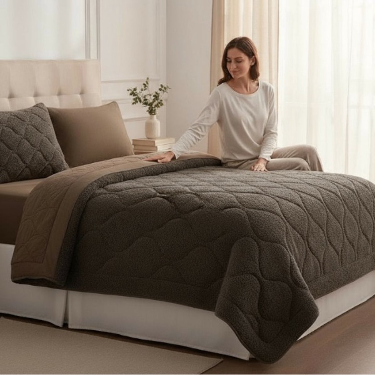 Bedsupplies - Lazy Dekbed - Dekbed Zonder Overtrek - Teddy - 240x200 - Met Kussenslopen 60x70 - Grijs/Taupe