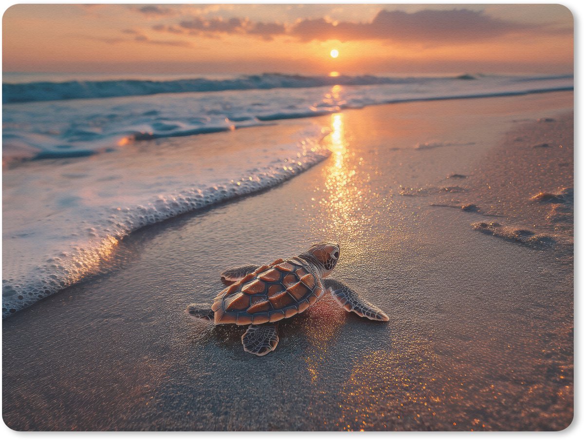 Muismat 23x19 cm - Mousepad Schildpad - strand - Zonsondergang - Muismatten