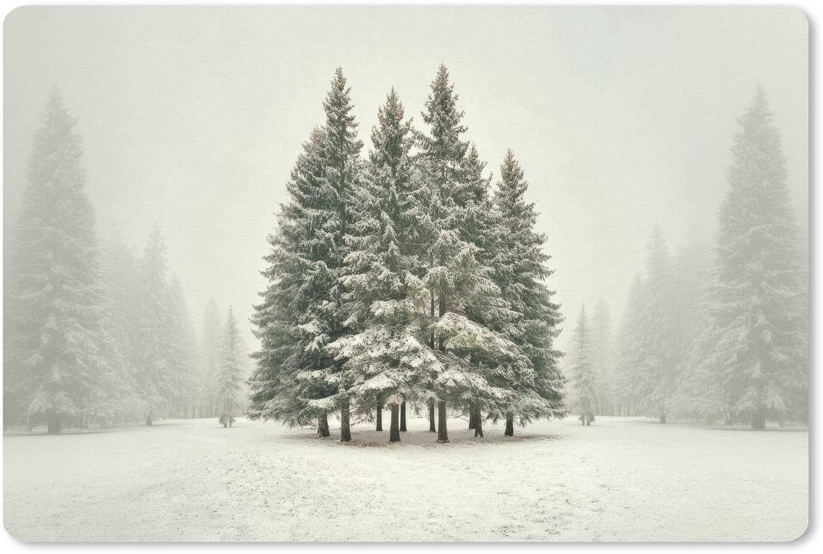 Muismat 27x18 cm - Mousepad Bomen - Sneeuw - Wit - Muismatten