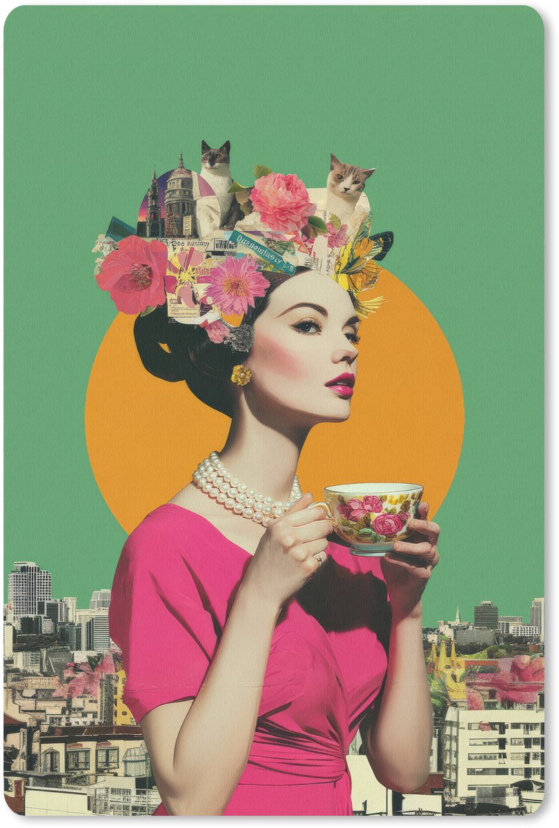 Muismat 18x27 cm - Mousepad Retro - Vrouw - Stad - Zon - Muismatten