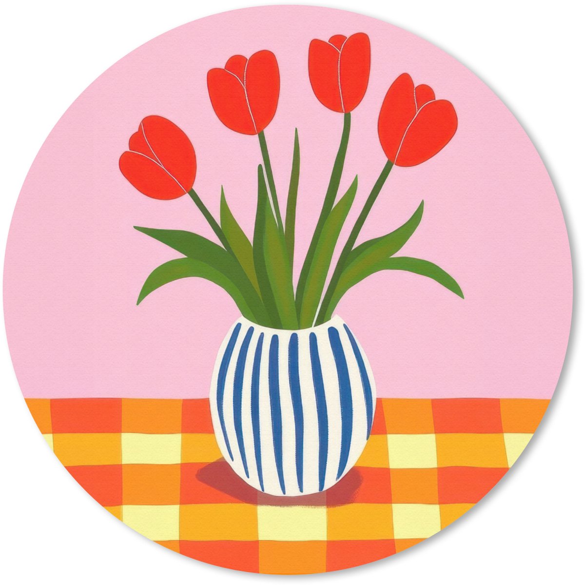 Muismat rond 30x30 cm - Mousepad Tulpen - Roze - Vaas - Ronde muismatten