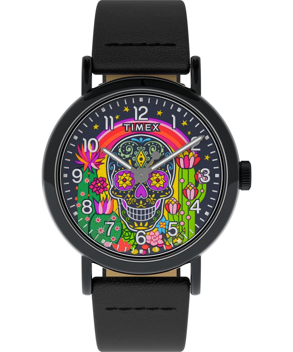 Timex Weekender Day of the Dead TW2Y15900 Horloge - Leer - Zwart - Ø 40 mm