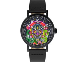 Timex Weekender Day of the Dead TW2Y15900 Horloge - Leer - Zwart - Ø 40 mm