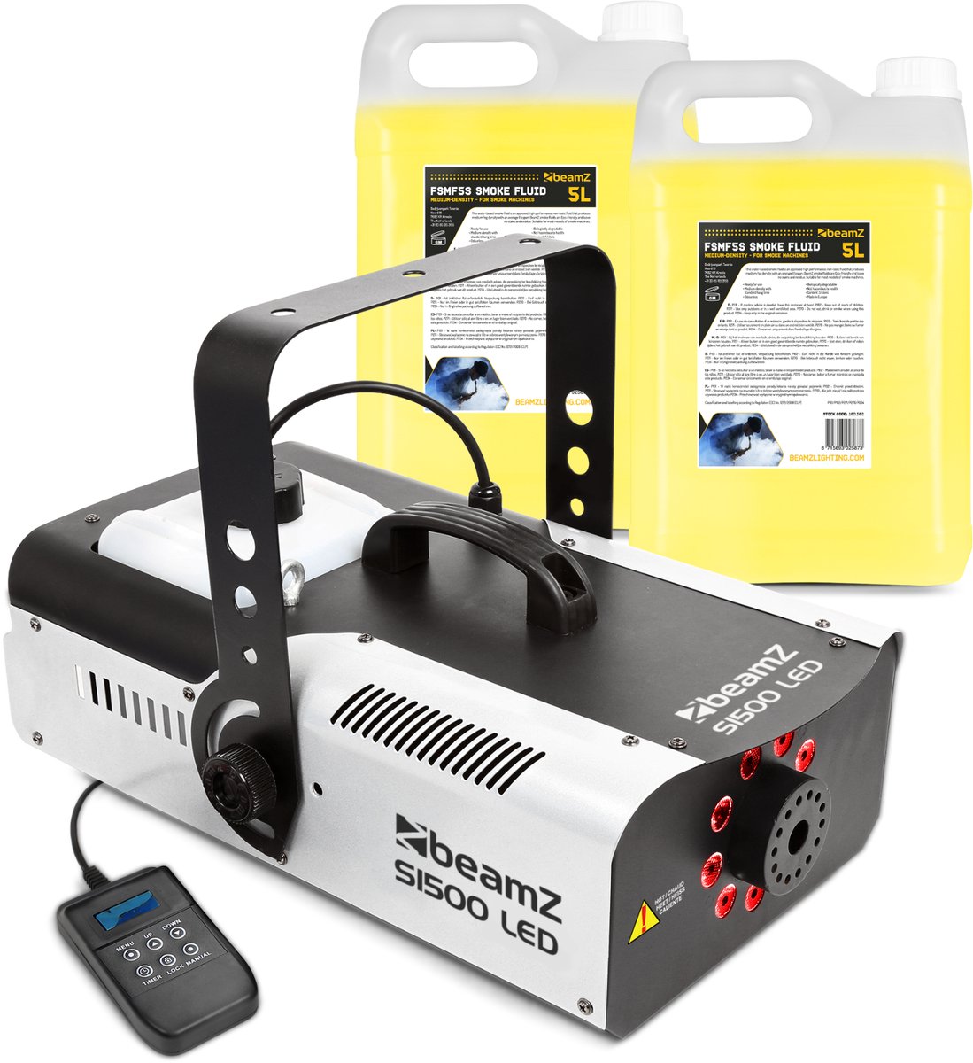 BeamZ S1500LED rookmachine set - Met LED effecten, afstandsbediening en 10 liter vloeistof - 1500W