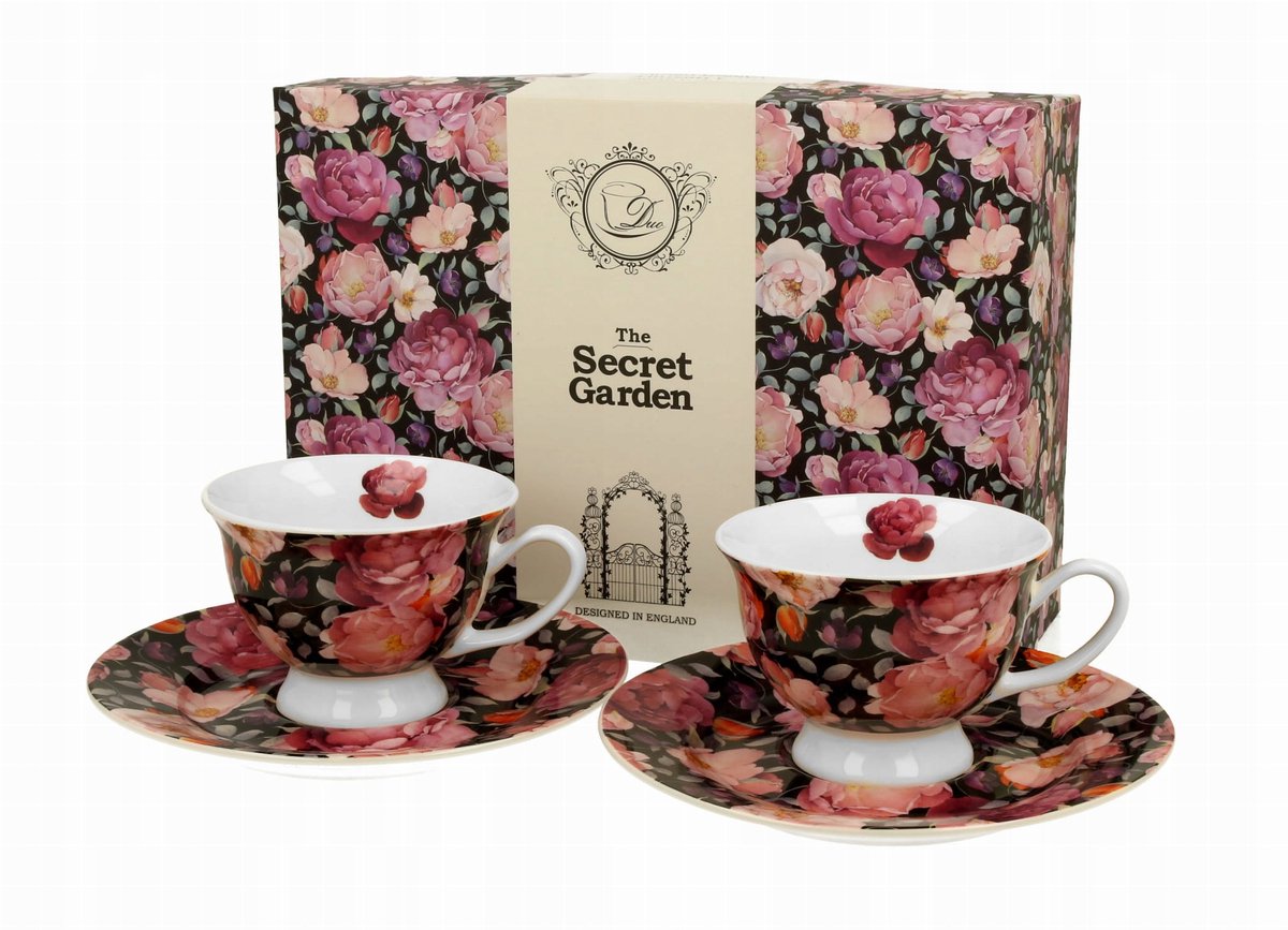 2x Porseleinen Espressokopjes Lenterozen Zwart 100ml