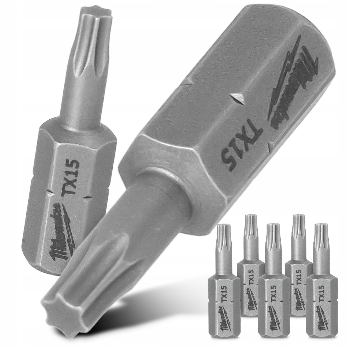 5x Milwaukee Torx TX15 Bits 25mm Magnetisch S2 Staal