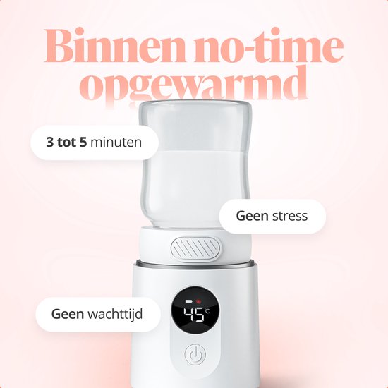 Evite Draagbare Flessenwarmer Plus - Oplaadbaar - 11.500mAh - BPA Vrij - Flessenwarmer Onderweg - 6 Adapters - USB-C - Wit van Evite — afbeelding 2