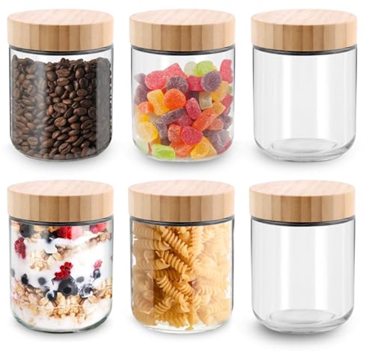 Meal Prep Glazen Set van 6 - 500ml Glas Joghurt Glazen voor Snacks, Gewürze en Cerealien
