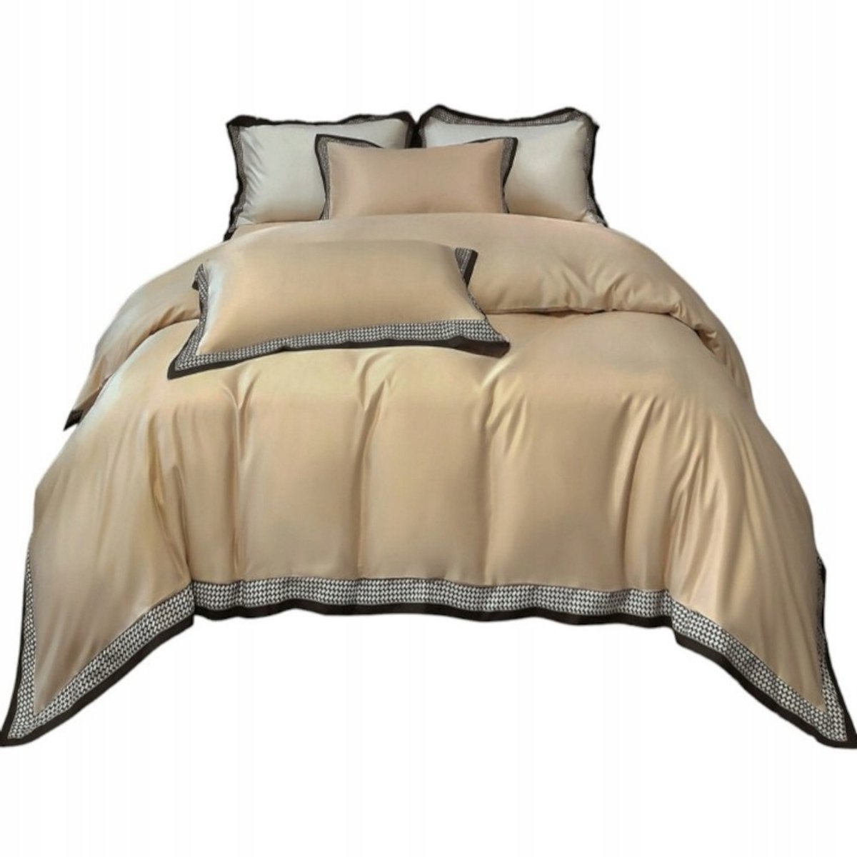 Luxe Dekbedovertrek 160x200cm met Ruches & Kussenslopen - Beige