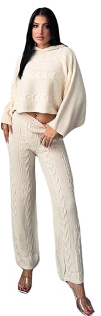 Comfortabele dames broeken en truien set - Gebreide 2-delige outfit met capuchon voor herfst en reizen