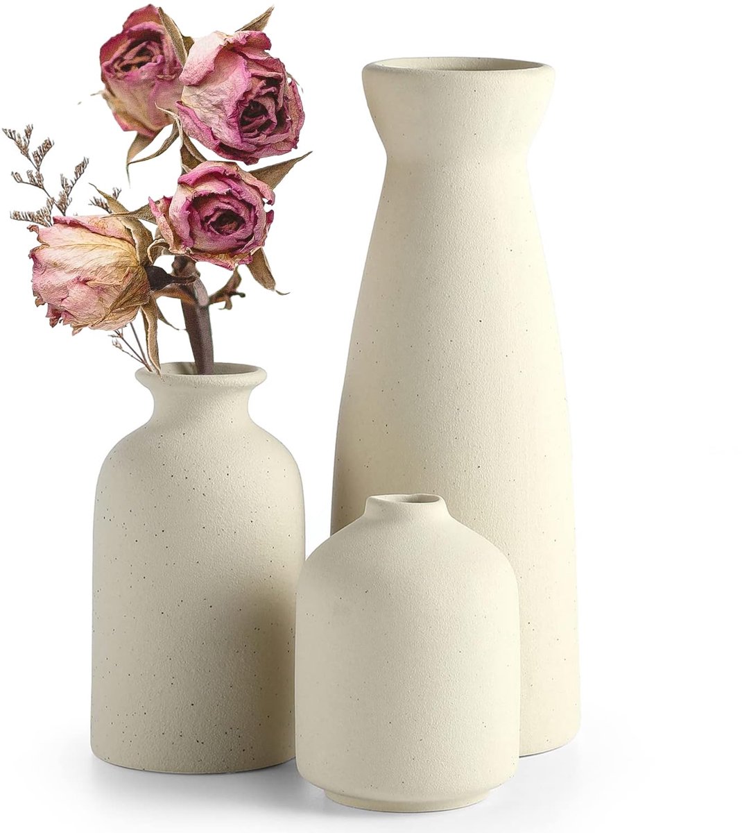 Unyqoos Stijlvolle keramische vazenset voor diverse bloemstukken en interieurdecoratie beige