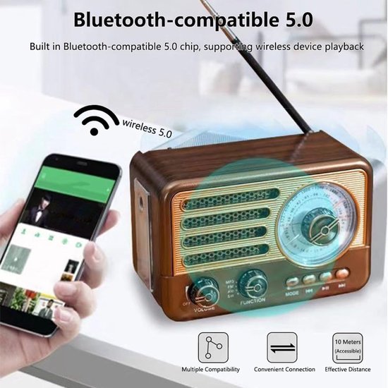 Bluetooth luidspreker - bluetooth luidspreker draagbaar - Retro Radio Vintage Bluetooth-luidspreker van Merkloos — afbeelding 3