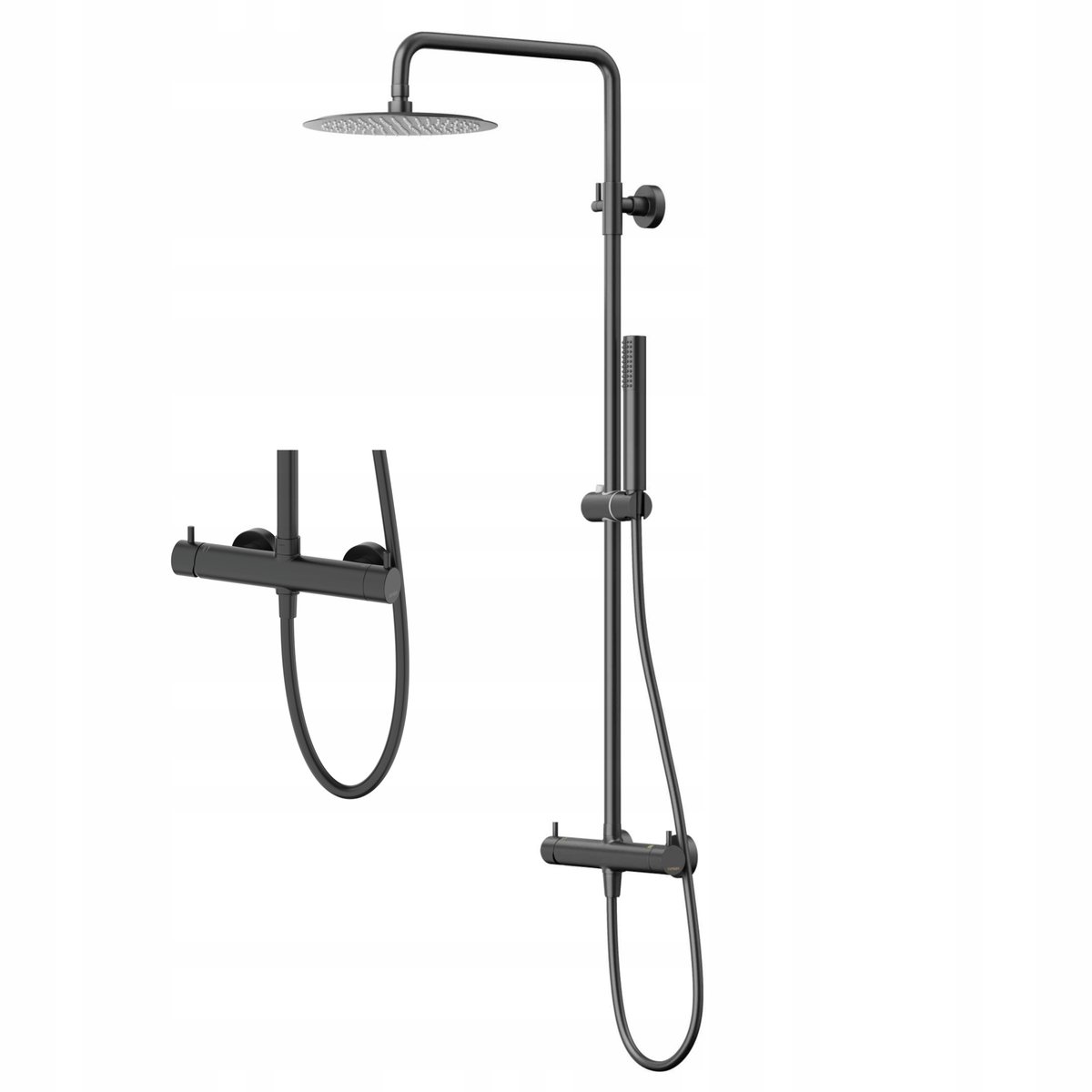 Doucheset Zwart Mat: regendouche 25cm, handdouche, mengkraan & slang