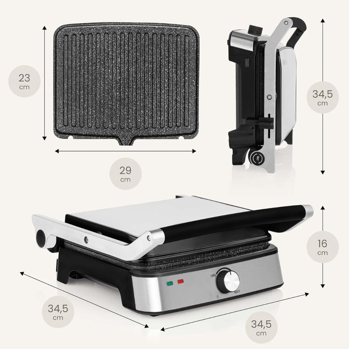 DailySupplies® Contactgrill - Tosti Apparaat - Tosti-ijzers - Panini Grill - Zilver en Zwart thumbnail 4