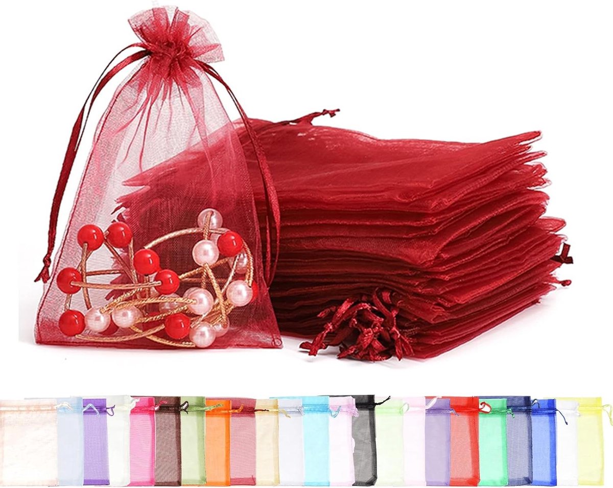 JHubers Goods - Organza geschenkzakjes in wijnrood voor feestjes en evenementen - 100 stuks, 10 x 15 cm - Ideaal voor bruiloft, verjaardag, Kerstmis.