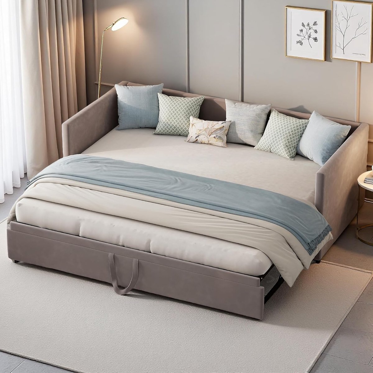 Uittrekbare slaapbank 90/180 x 200 cm - Functioneel eenpersoons- en tweepersoonsbed - Comfortabel fluwelen design - Ideaal voor kleine ruimtes