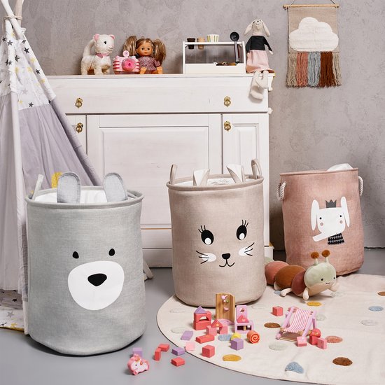 Konijnenhoofd Speelgoedopbergmand - XXL Waterdichte Opbergbox - Beige Knuffel Konijn - Polyester Kist - 63 Liter - 40x40x50 cm - Speelgoedmand - Kinderwasmand - Kledingmand - Sipo — afbeelding 4
