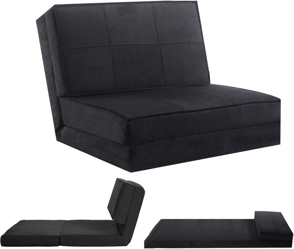 Inklapbaar 3-in-1 Bankbed met Slaapfunctie - Vloermatras met Afneembare Overtrek en Rugsteun