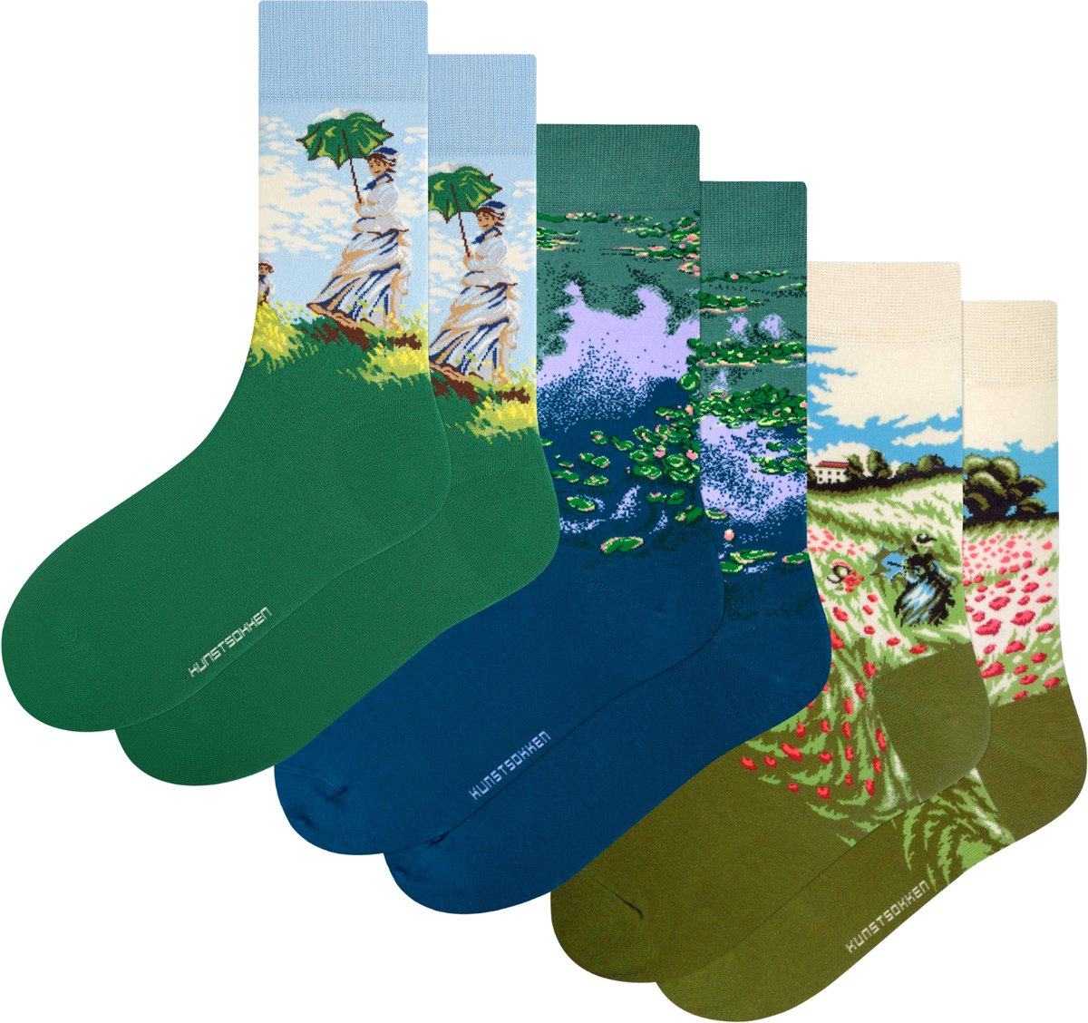 Kunst sokken - Claude Monet 3-pack - Sokken Dames 36 40 - Biologisch Katoenen Sokken - funny socks happy - Vrolijke Sokken - Grappige Sokken - Sokken Cadeau