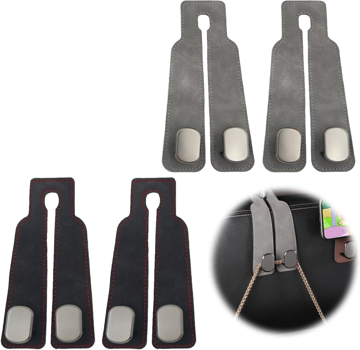 Image of 4 stuks autostoel rughaak organizer voor tassen en handtassen - zwart/grijs