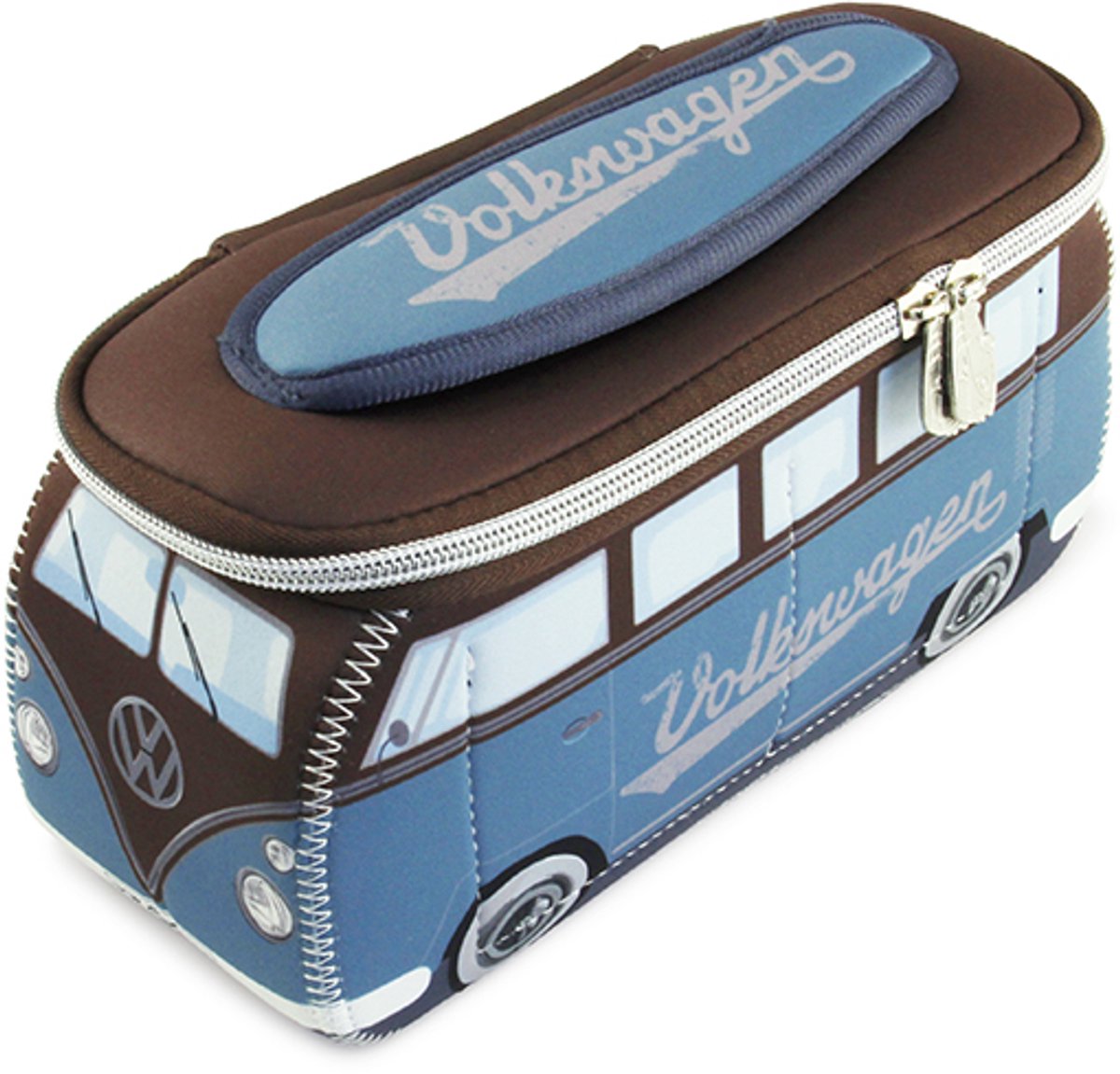 BRISA VW Collection - Volkswagen neopreen universele make-up-, cosmetica-, reisapotheek-tas in T1 Bulli Bus-design - Blauw