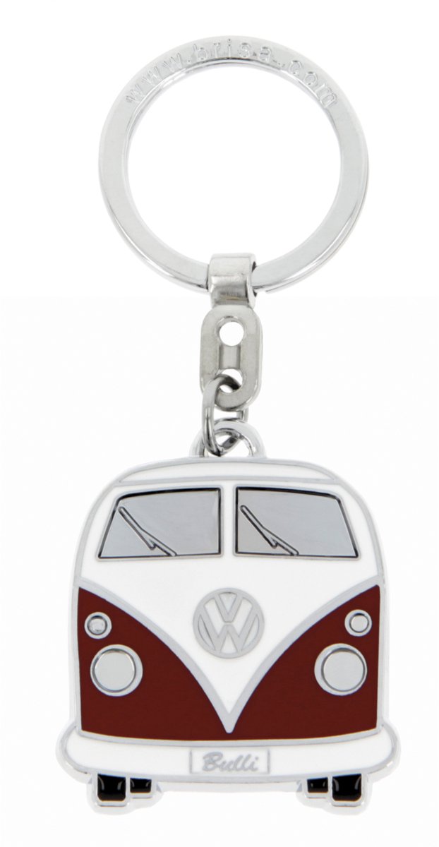 BRISA VW Collection - Volkswagen geëmailleerde metalen sleutelhanger-ring sleutelaccessoire in T1 Bulli Bus-design (voorkant/rood)