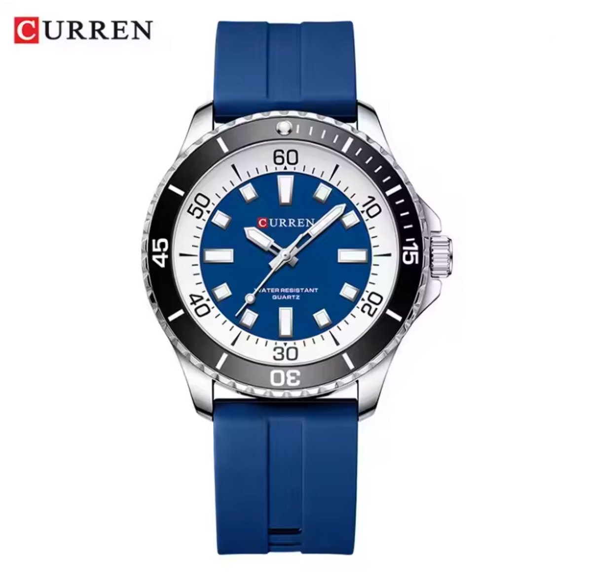 CURREN Horloge 8448 - Zilverkleurig-Blauw - Heren - Quartz - Grote Kast - Siliconen Band - Lichtgevend - Outdoor Sporthorloge - Waterbestendig