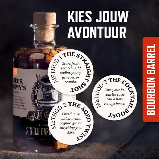 Deer Jimmy’s® Make Your Own Whiskey / Legendary Drink – Batch 23: Whiskey Kentucky Bourbon Barrel Chips – Maak je eigen drank met eiken houtsnippers van een premium whiskey vat