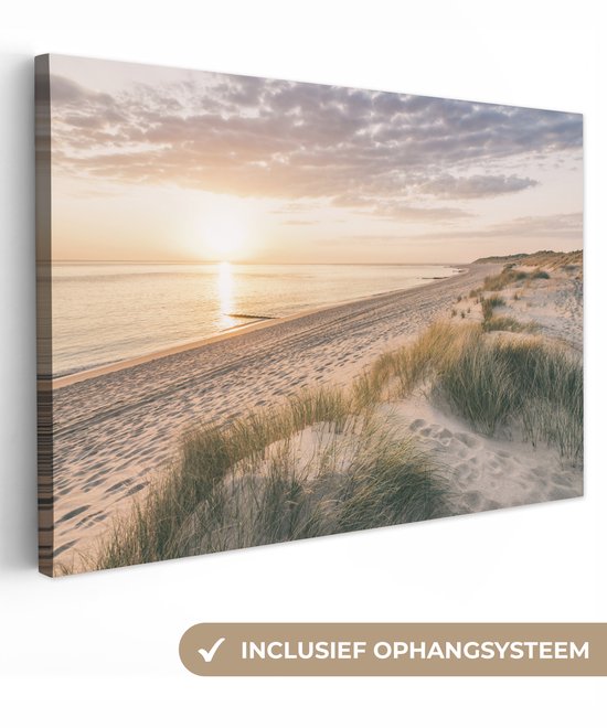 Canvas schilderij - Duinen en zee 120x80 - Kamer decoratie accessoires strand en waddenzee - Beach schilderijen woonkamer - Wanddecoratie slaapkamer - Muurdecoratie keuken - Wanddoek binnen - Woondecoratie huis - Woonaccessoires