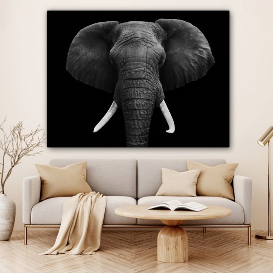 Toile - Animaux - Éléphant - Zwart - Wit - Décoration Décoration murale - 160x120 cm - Photo sur toile - Peintures sur toile salon