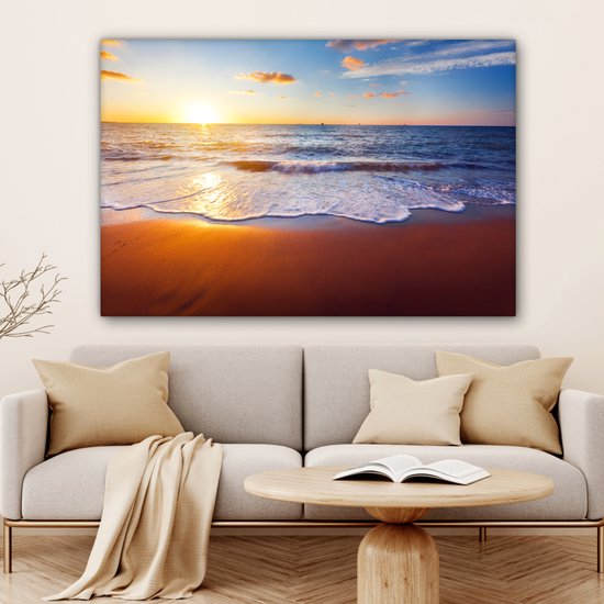 OneMillionCanvasses - Toile - Peinture - Plage - Mer - Soleil - Horizon - Peintures sur toile - Photo sur toile - 150x100 cm - Salon