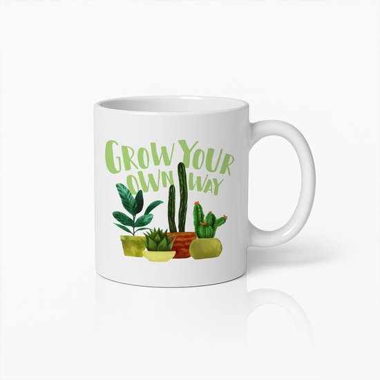 Grow Your Own Way Mok 330ml – Inspirerende Koffiebeker voor Plantenliefhebbers – Motiverend Cadeau voor Tuinliefhebbers, Natuurfans & Kantoor Decoratie
