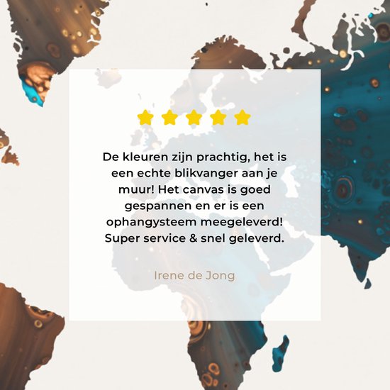 Wereldkaart en peinture bleu foncé et orange sur fond rose 60x40 cm