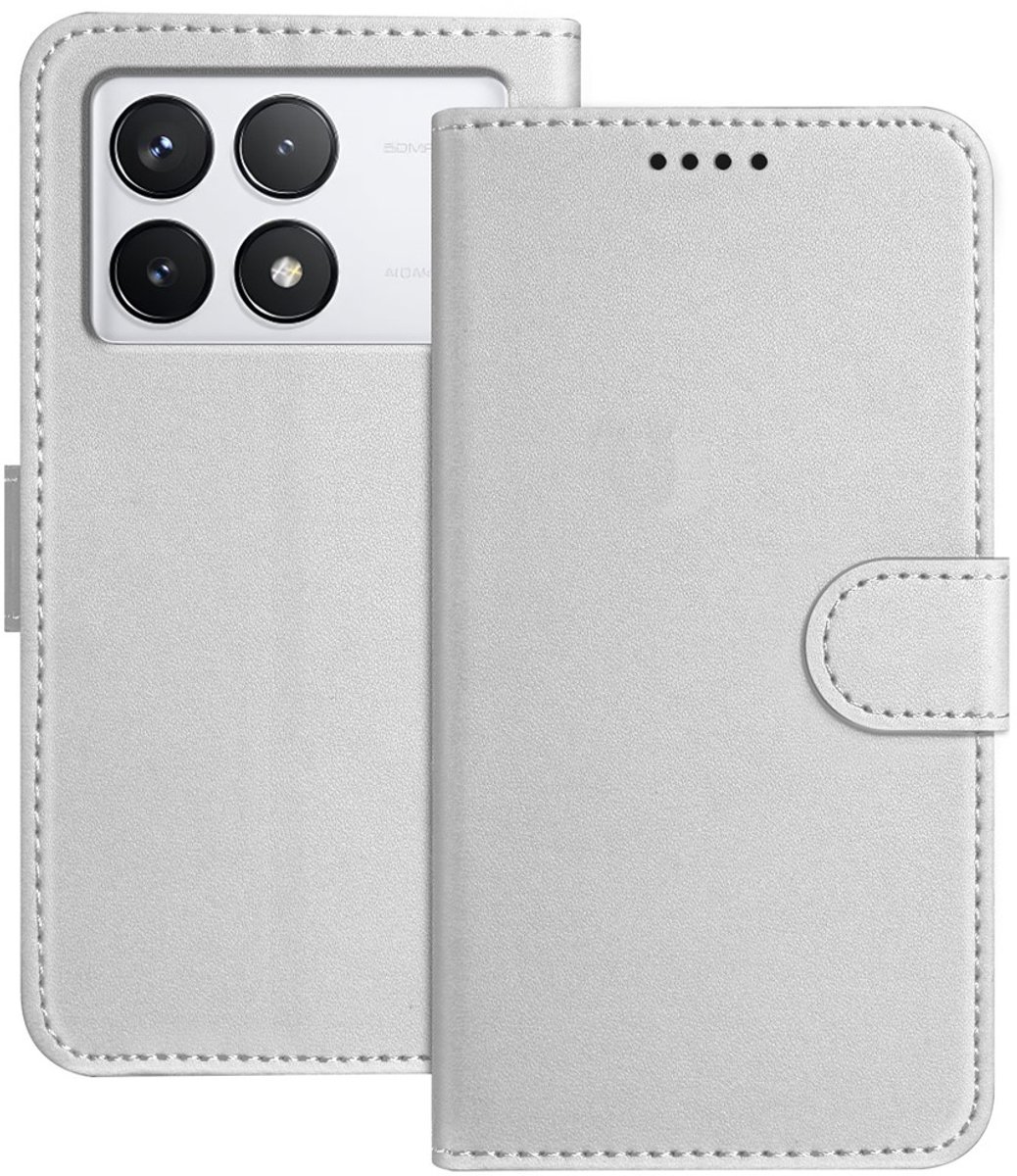 Hoesje geschikt voor Xiaomi 14T Pro - Phonesta Smooth Skin Book Wallet Case met afneembaar koord - Zilver
