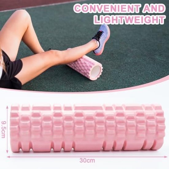 Massageroller - Sport - Roze Foam Roller Fasciarol Yoga Massageroller voor Spierontspanning Triggerpoint Massage Rug Nek Taille Benen Fasciale Training 30x8 cm — afbeelding 2