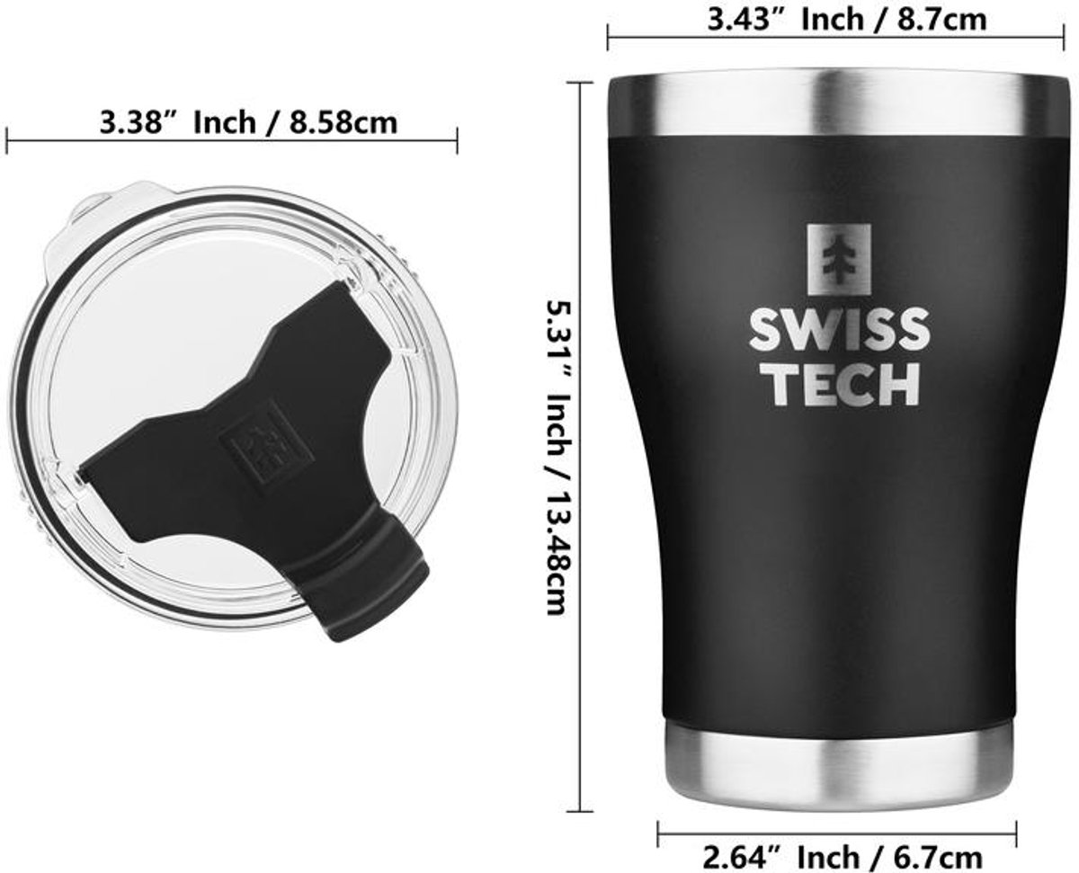 Swiss-Tech ST077114 – Thermomok 350 ml – RVS 304 – Dubbelwandige vacuümisolatie – Flipdeksel – Condensvrij