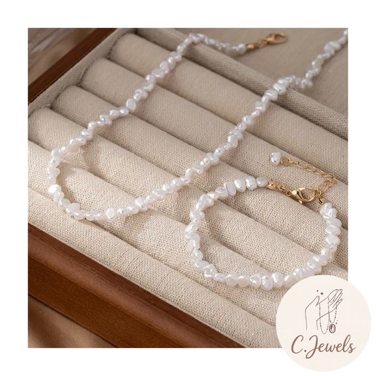 Collier et bracelet - Set de perles - Ajustable - Wit - Or - Elegant et intemporel - Femme
