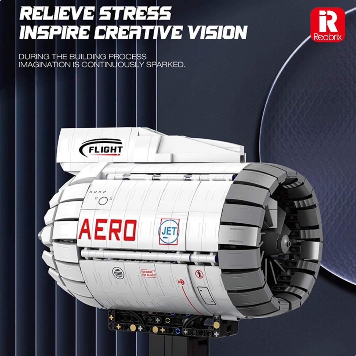 Reobrix - 33019 Vliegtuig Motor bouwset | Classic contructie modelbouw | Technische educatief speelgoed voor volwassenen | DIY creator motorisch decoratie geschikt voor Lego | Bouwdoos met 1813 bouwstenen — afbeelding 6