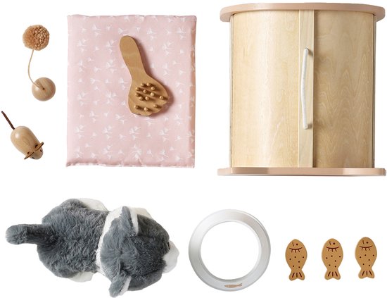 Vertbaudet Set animal de compagnie Chat + accessoires en bois FSC