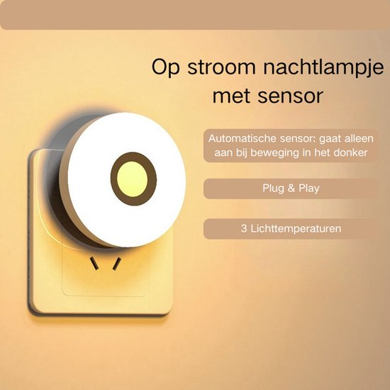 Re-purelife® Plug-in Bewegingssensor Nachtlampje Set van 2 Stuks - Automatisch Aan/Uit, 3 Kleurtemperaturen - Handige en Veilige Verlichting voor in het Donker voor Slaapkamer, Hal en Trap - Energiezuinige LED - Wit van Re-purelife® — afbeelding 3