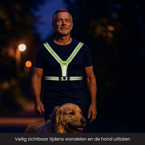 R2B Hardloopvest met Verlichting Voor- en Achterkant - USB-C Oplaadbaar - Wandel & Hardloop Verlichting - Reflecterend Running Vest - Hardloopvest Oplaadbaar - Loopvest Dames & Heren - Neongeel