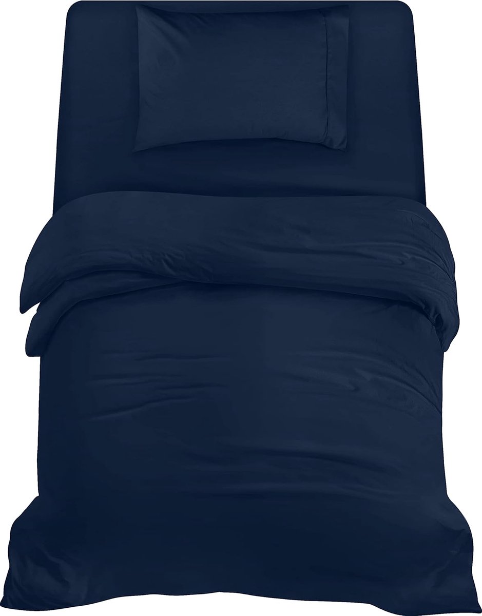 Azalia Beddengoed set - Geborsteld Microvezel Polyester - Dekbedovertrek (135x200cm), Hoeslaken (90x190cm) met Kussensloop (50x75cm), Marineblauw