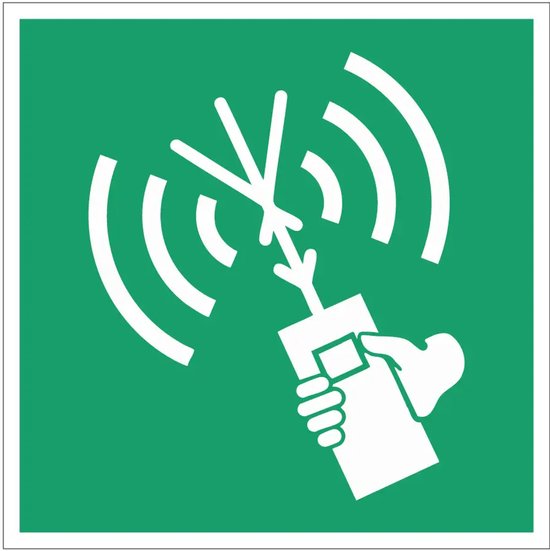 VHF radiotelefoon sticker E051 – Locatie draagbare VHF radio – Veiligheidssticker – 200x200 mm – NEN3011 – ISO 7010