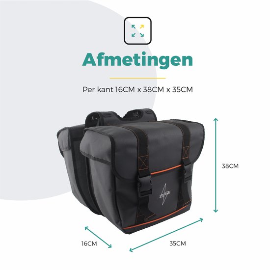 Voltano Dubbele Fietstas Premium Afgeschuind - Zwart - 44 Liter - 100% Waterdicht - Fietstassen Electrische Fietsen