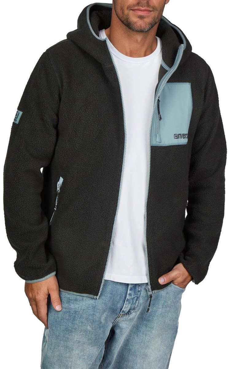 riverso Heren Jas RIVLennox regular fit Zwart S Volwassenen Teddy fleece hoodie | Teddy jas